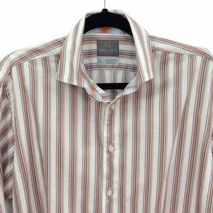 Thomas Dean Men’s Long Sleeve Button Up Flip Cuff Striped Shirt Size Medium